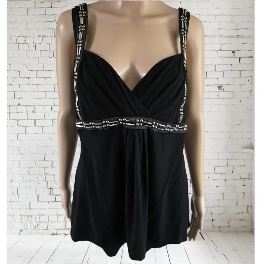 Le Chateau Black Sleeveless Sweatheart Neck Top, Silver Beaded Accents,Size XL - Picture 12 of 12